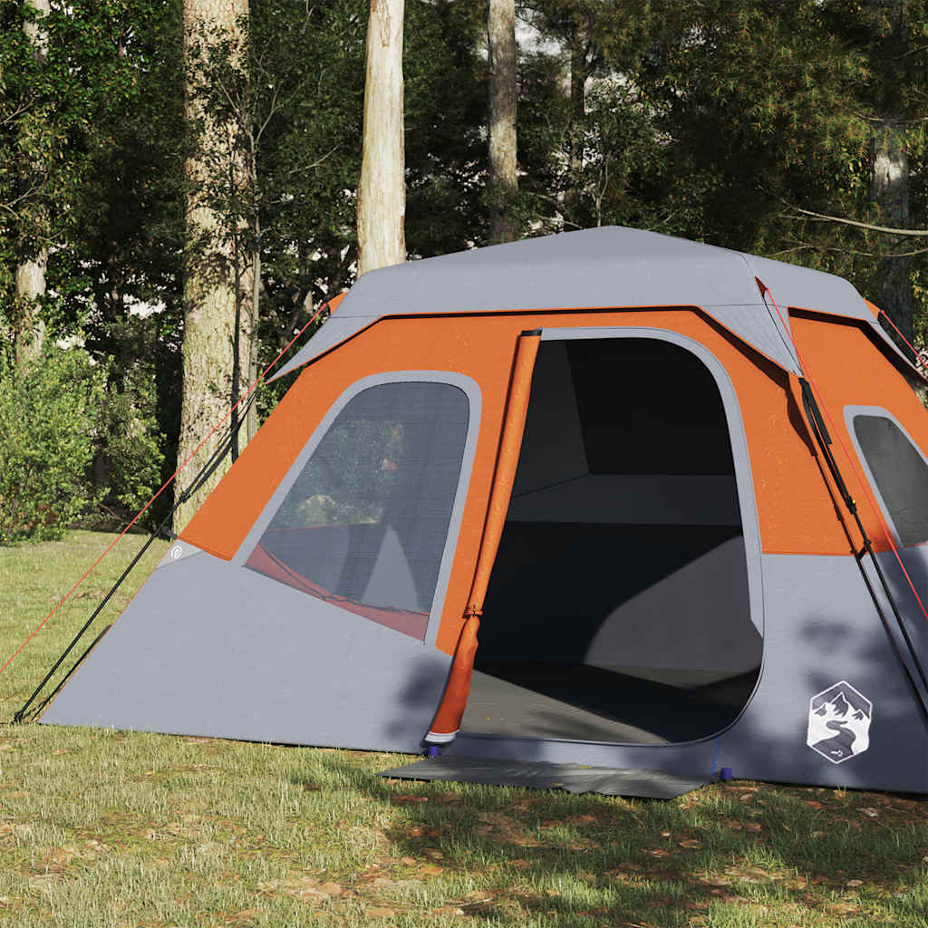 Family Tent 6 Persons Grey Orange Quick Release Waterproof