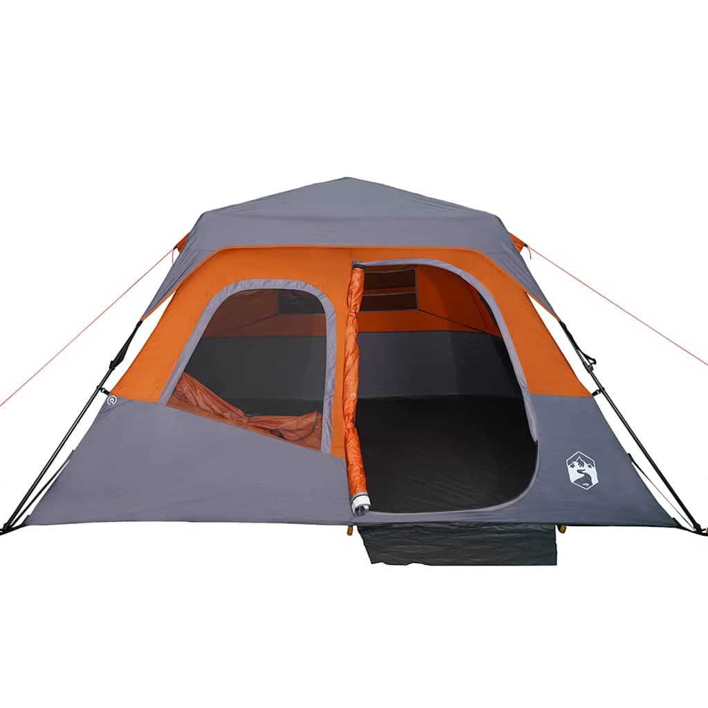 Family Tent 6 Persons Grey Orange Quick Release Waterproof