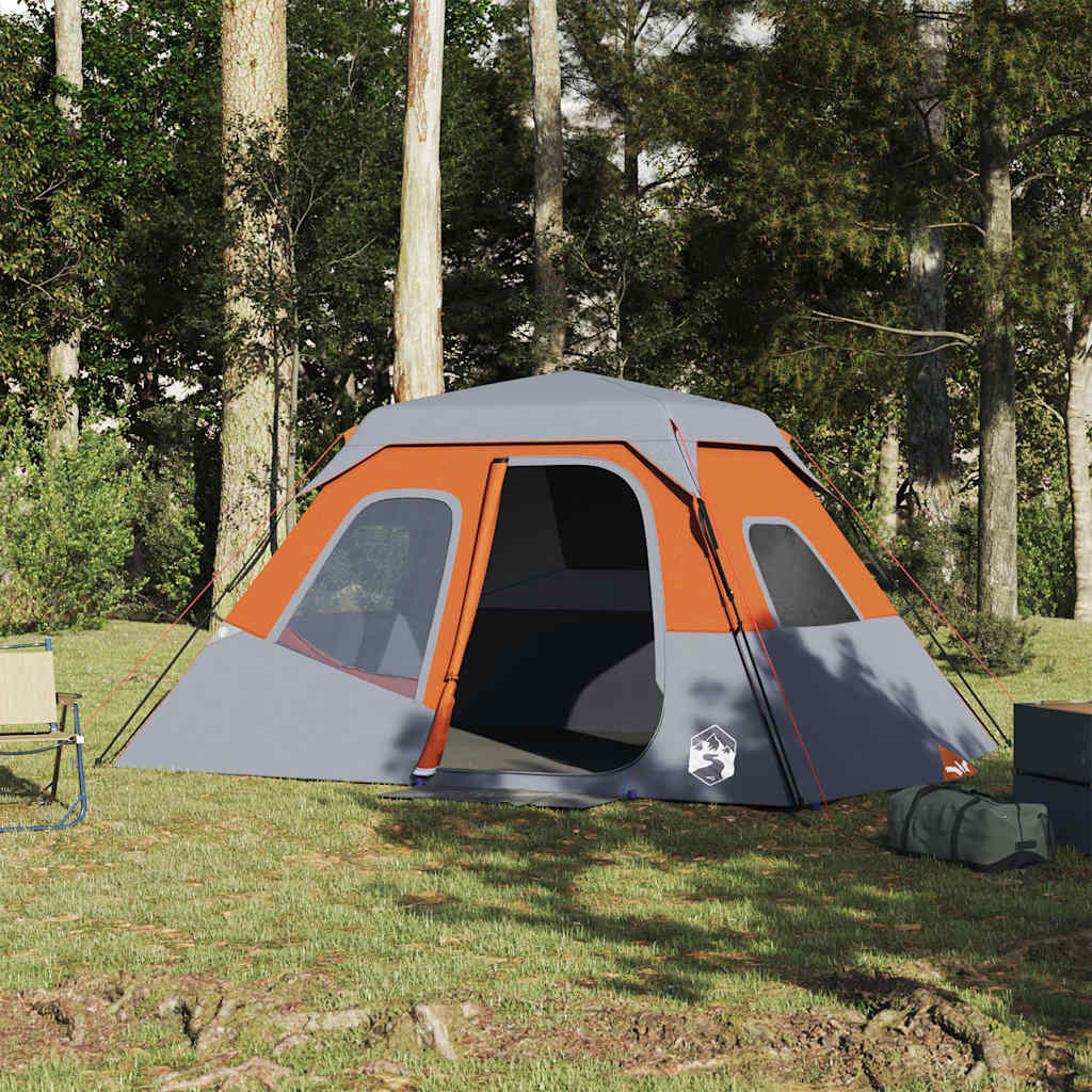 Family Tent 6 Persons Grey Orange Quick Release Waterproof