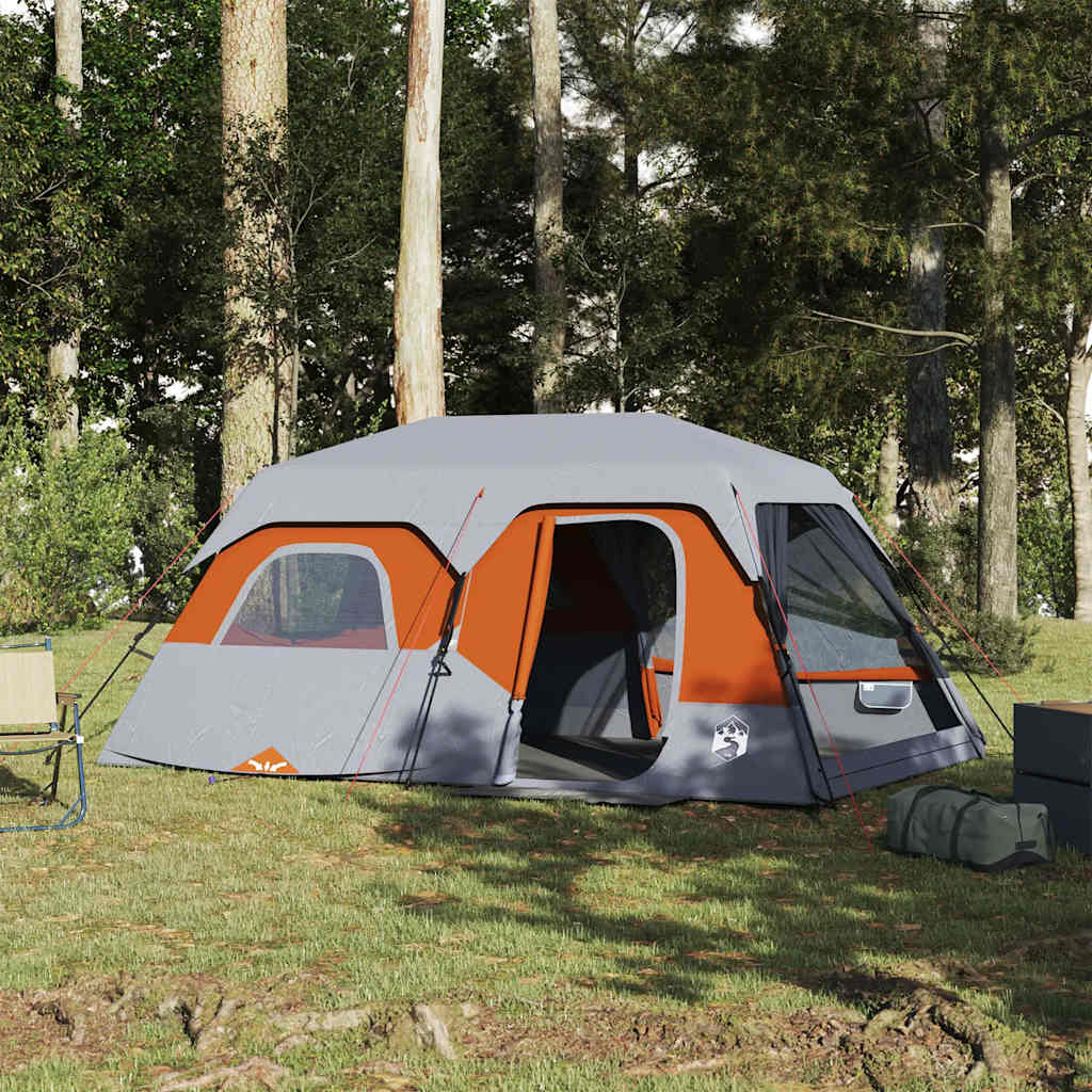 Family Tent 9 Persons Grey Orange Quick Release Waterproof