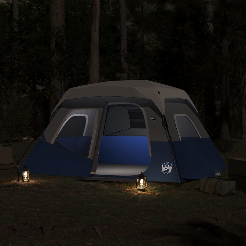 Family Tent with LED 6 Persons Light Blue Quick Release