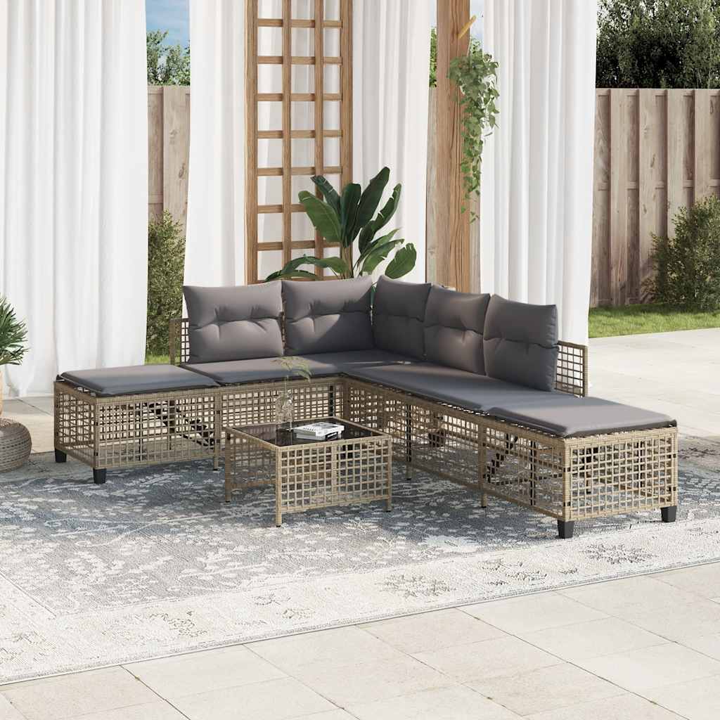3-piece garden corner sofa set with cushions beige poly rattan