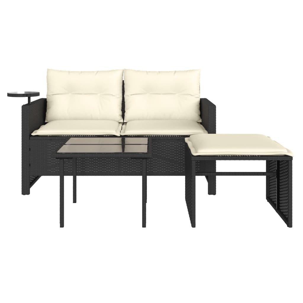 3-piece garden sofa set with cushions black poly rattan