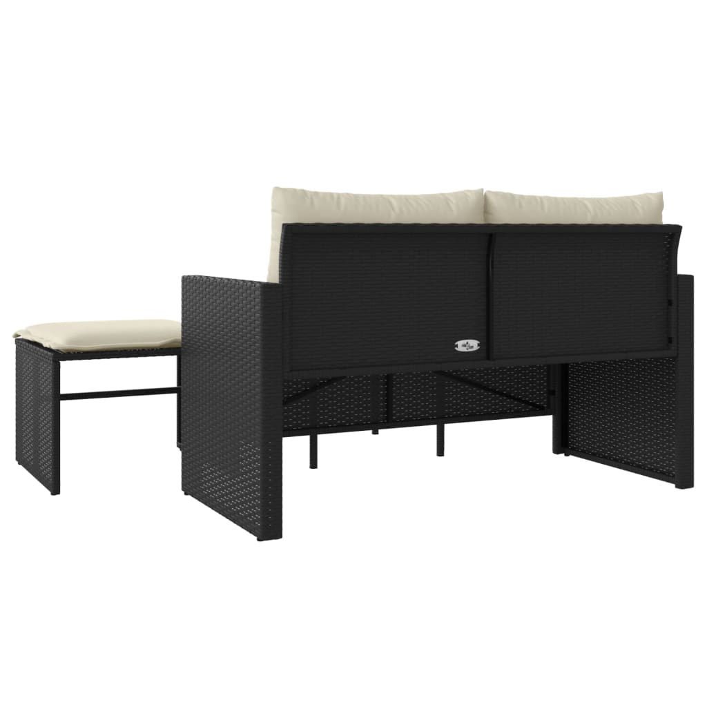 3-piece garden sofa set with cushions black poly rattan