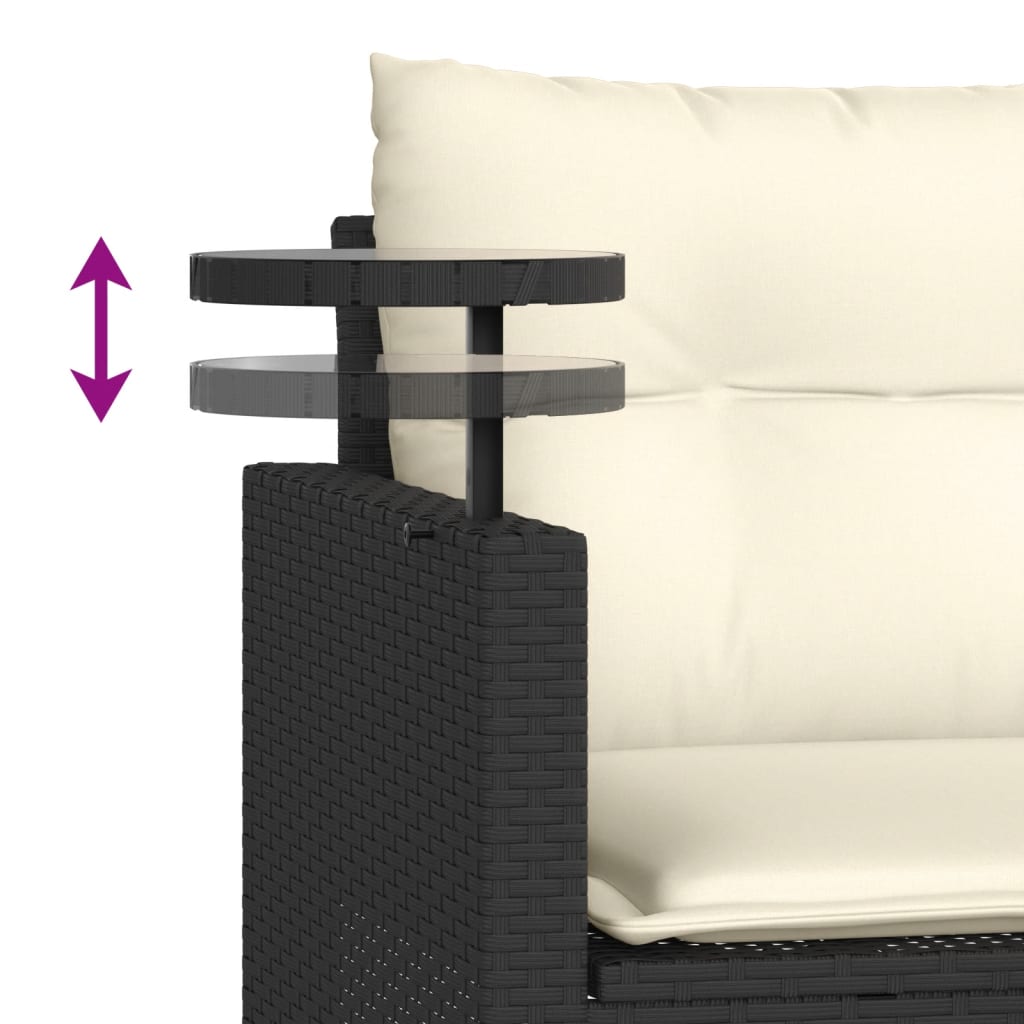 3-piece garden sofa set with cushions black poly rattan