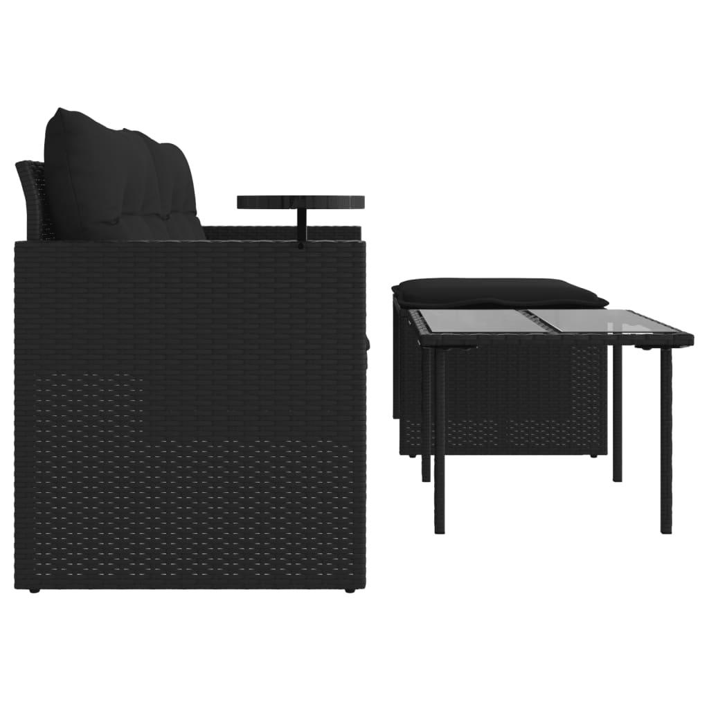 3-piece garden sofa set with cushions black poly rattan