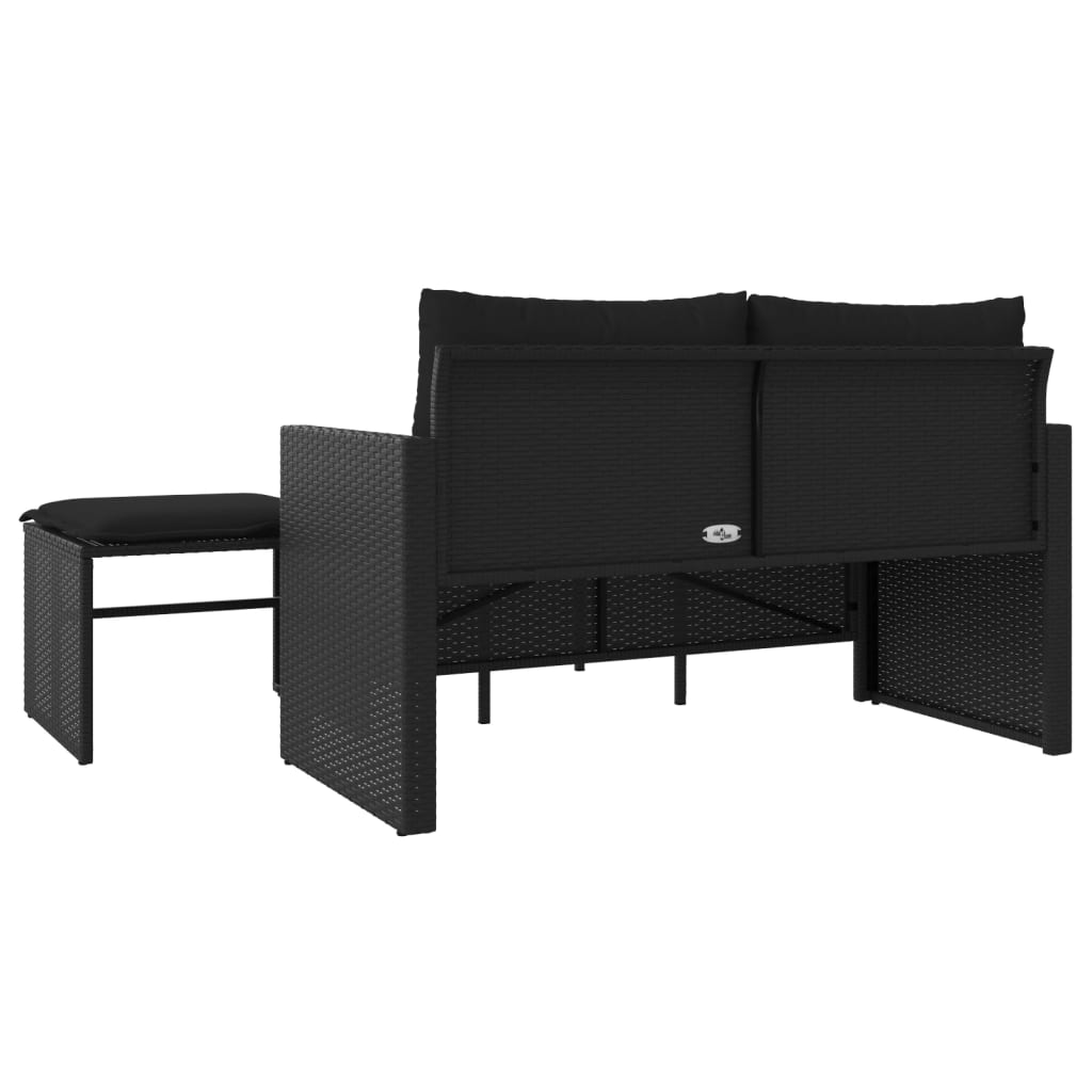 3-piece garden sofa set with cushions black poly rattan
