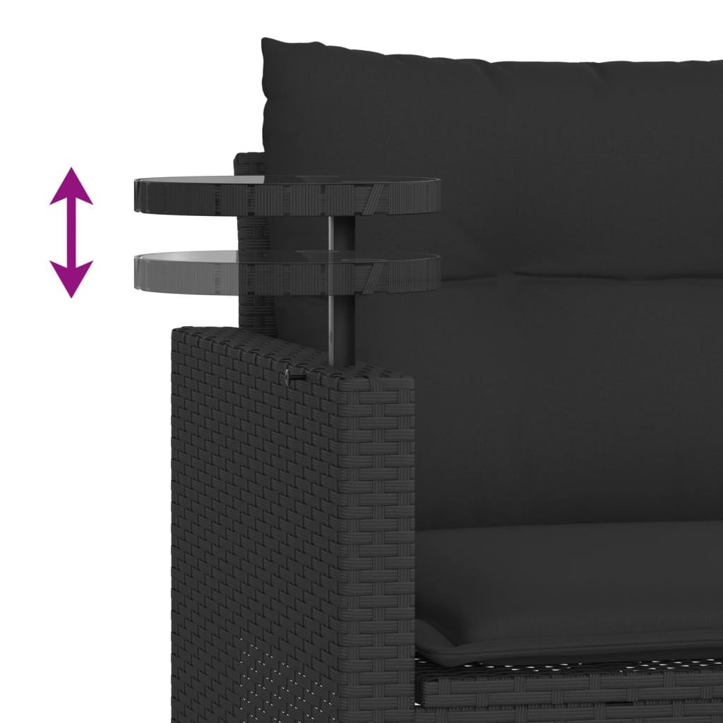 3-piece garden sofa set with cushions black poly rattan