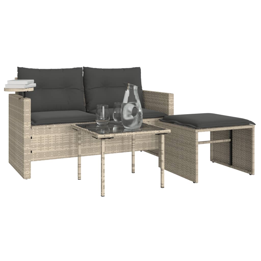 3-piece garden sofa set with cushions light grey poly rattan