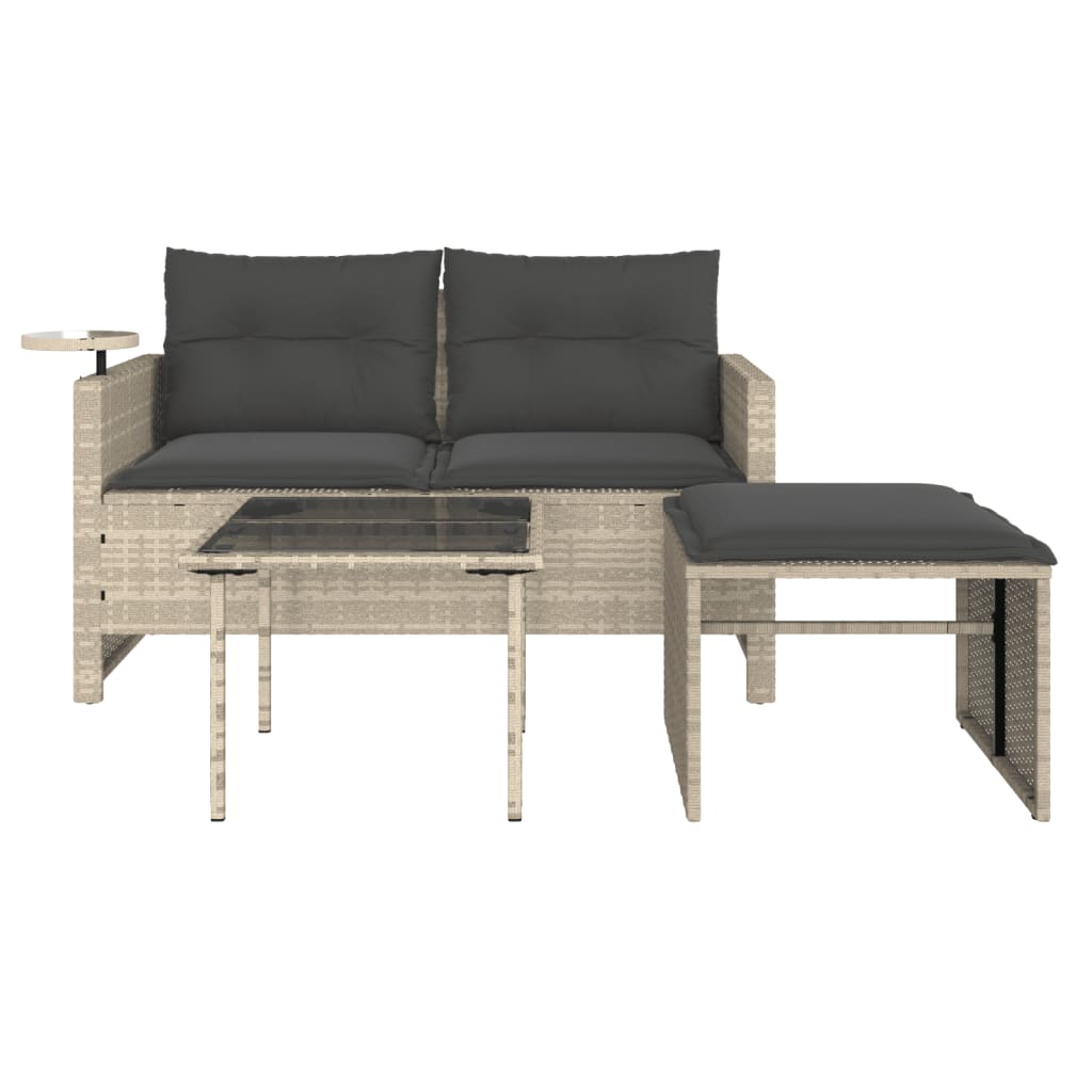 3-piece garden sofa set with cushions light grey poly rattan