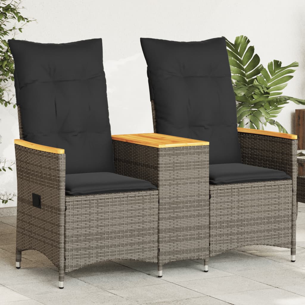 Garden Sofa 2-Seater Adjustable with Table Grey Poly Rattan