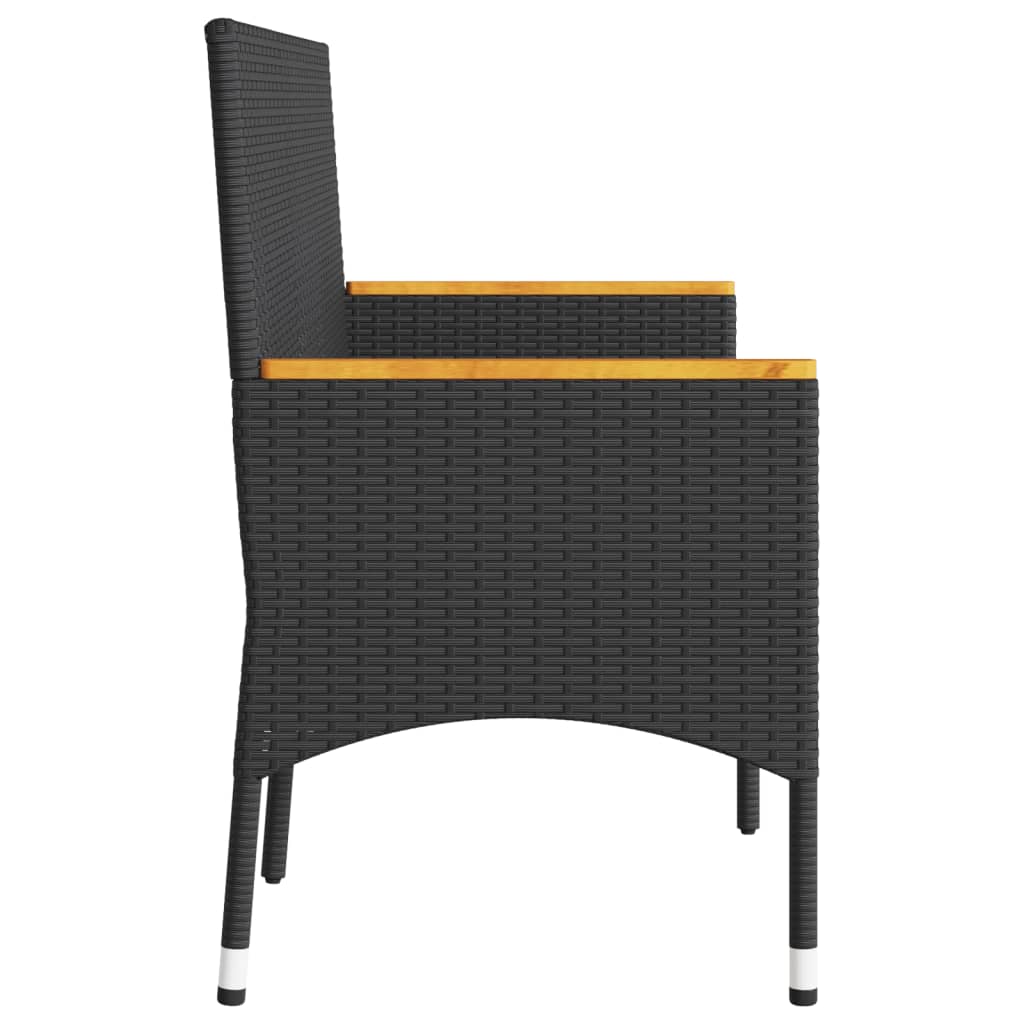 Garden Bench 3-Seater with Cushion Black Poly Rattan