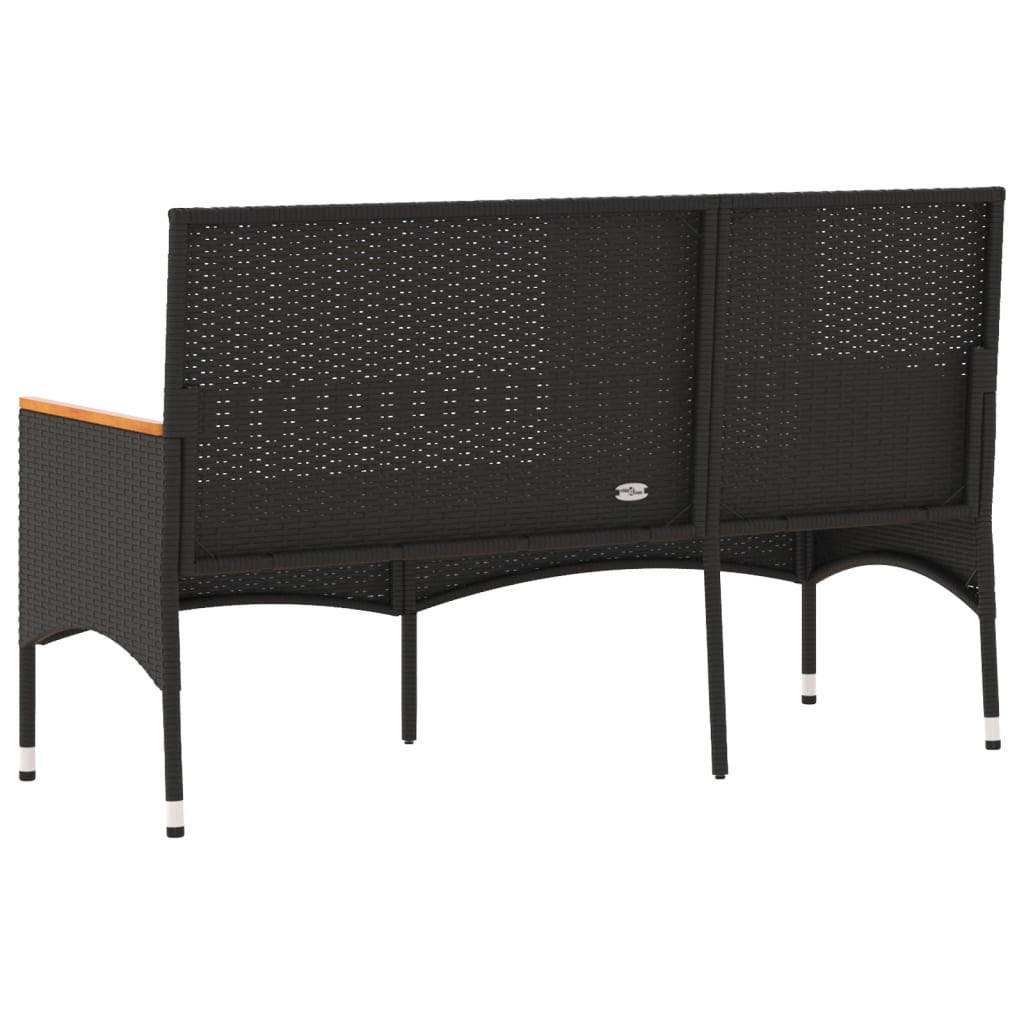 Garden Bench 3-Seater with Cushion Black Poly Rattan