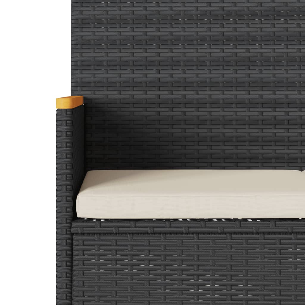 Garden Bench 3-Seater with Cushion Black Poly Rattan