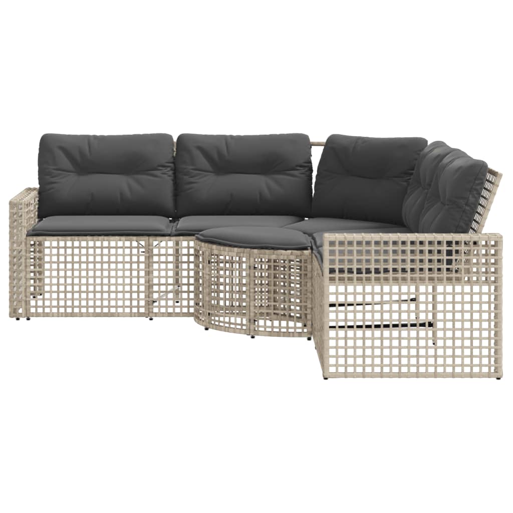 L-shaped garden sofa with cushions and footstool light grey polyrattan