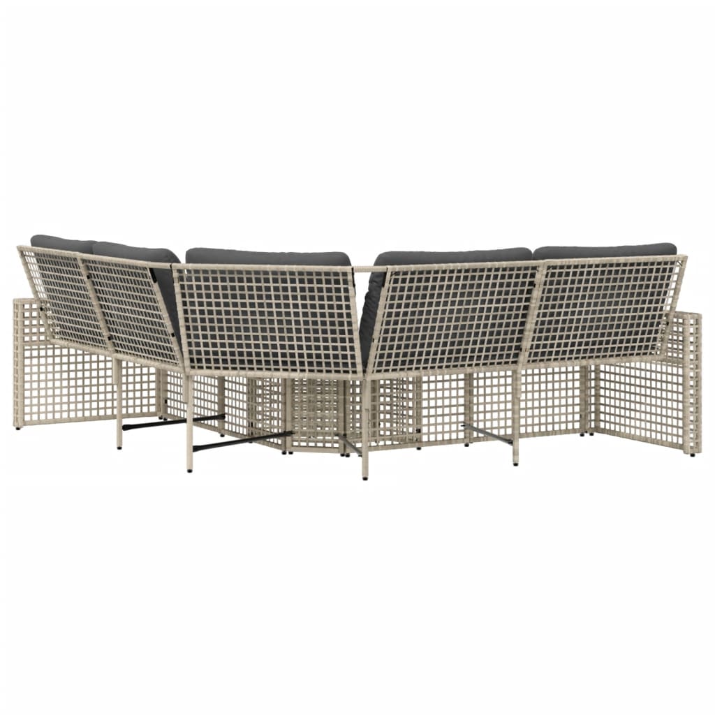 L-shaped garden sofa with cushions and footstool light grey polyrattan