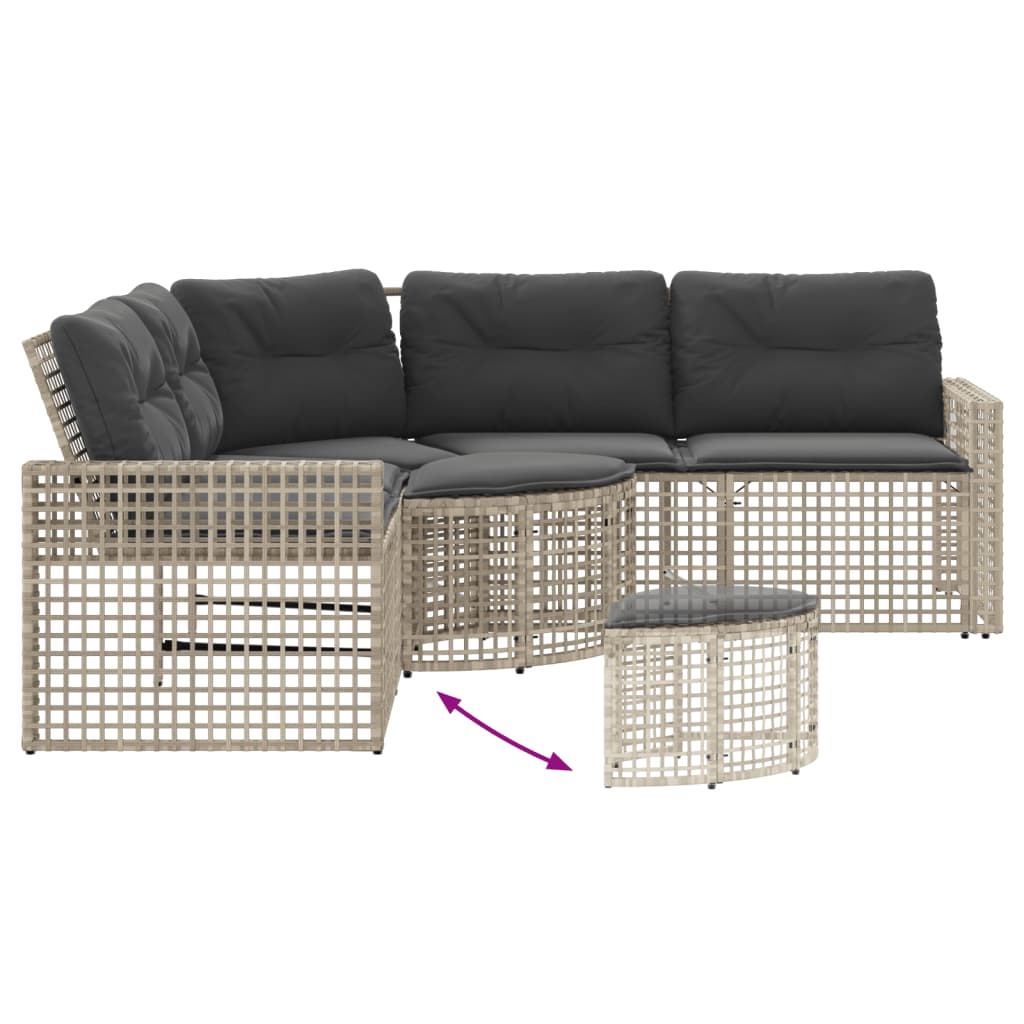 L-shaped garden sofa with cushions and footstool light grey polyrattan