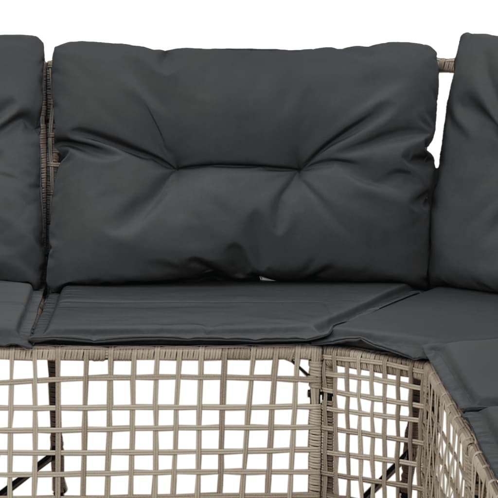 L-shaped garden sofa with cushions and footstool light grey polyrattan