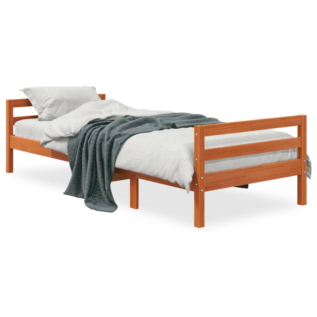 Solid wood bed without mattress wax brown 80x200 cm pinewood