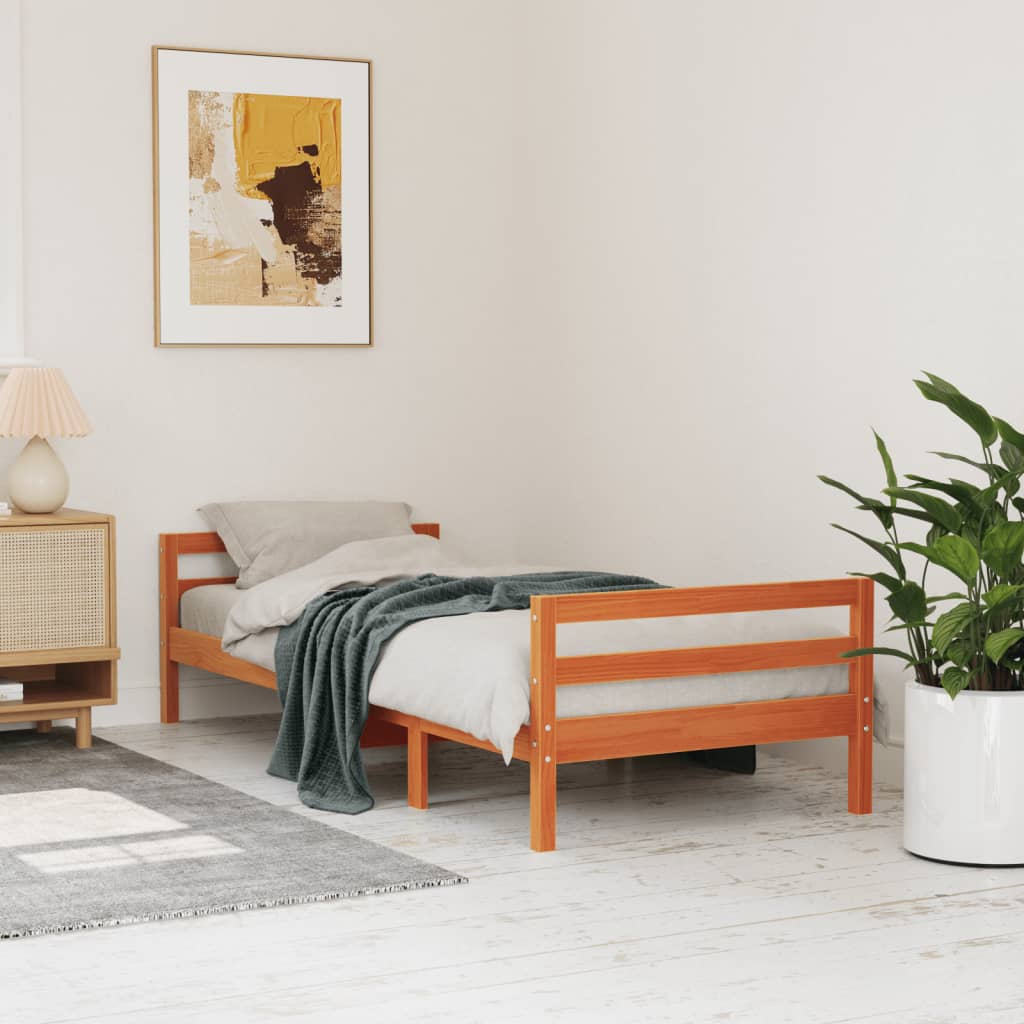 Solid wood bed without mattress wax brown 80x200 cm pinewood