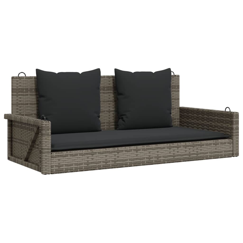 Hanging Bench with Cushion Grey 119x56x48 cm Poly Rattan