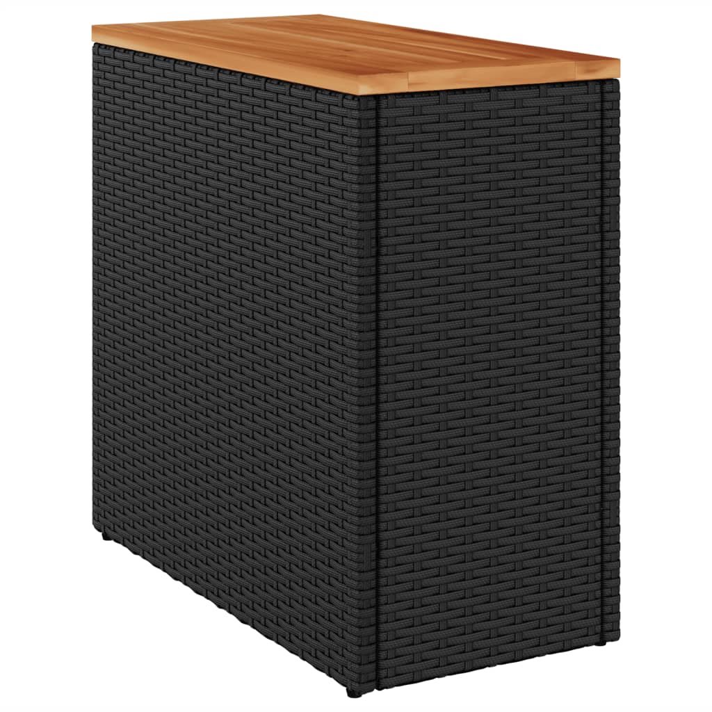 Garden Side Table with Wooden Top Black 58x27.5x55cm Rattan