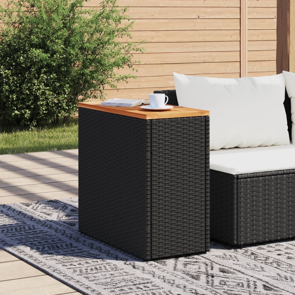 Garden Side Table with Wooden Top Black 58x27.5x55cm Rattan