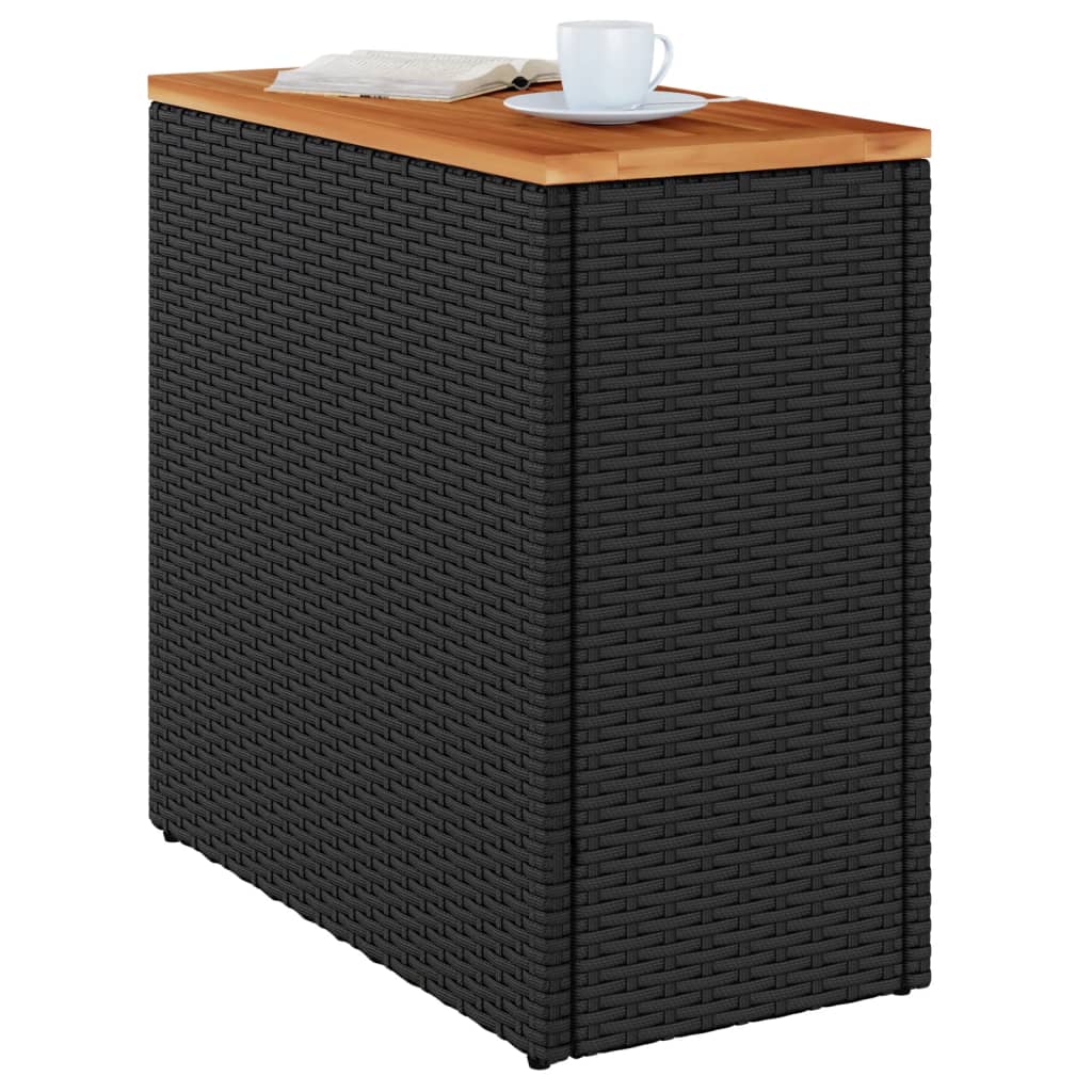 Garden Side Table with Wooden Top Black 58x27.5x55cm Rattan