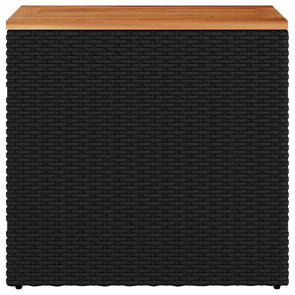 Garden Side Table with Wooden Top Black 58x27.5x55cm Rattan