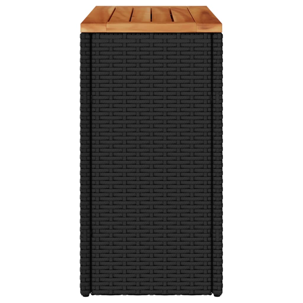 Garden Side Table with Wooden Top Black 58x27.5x55cm Rattan