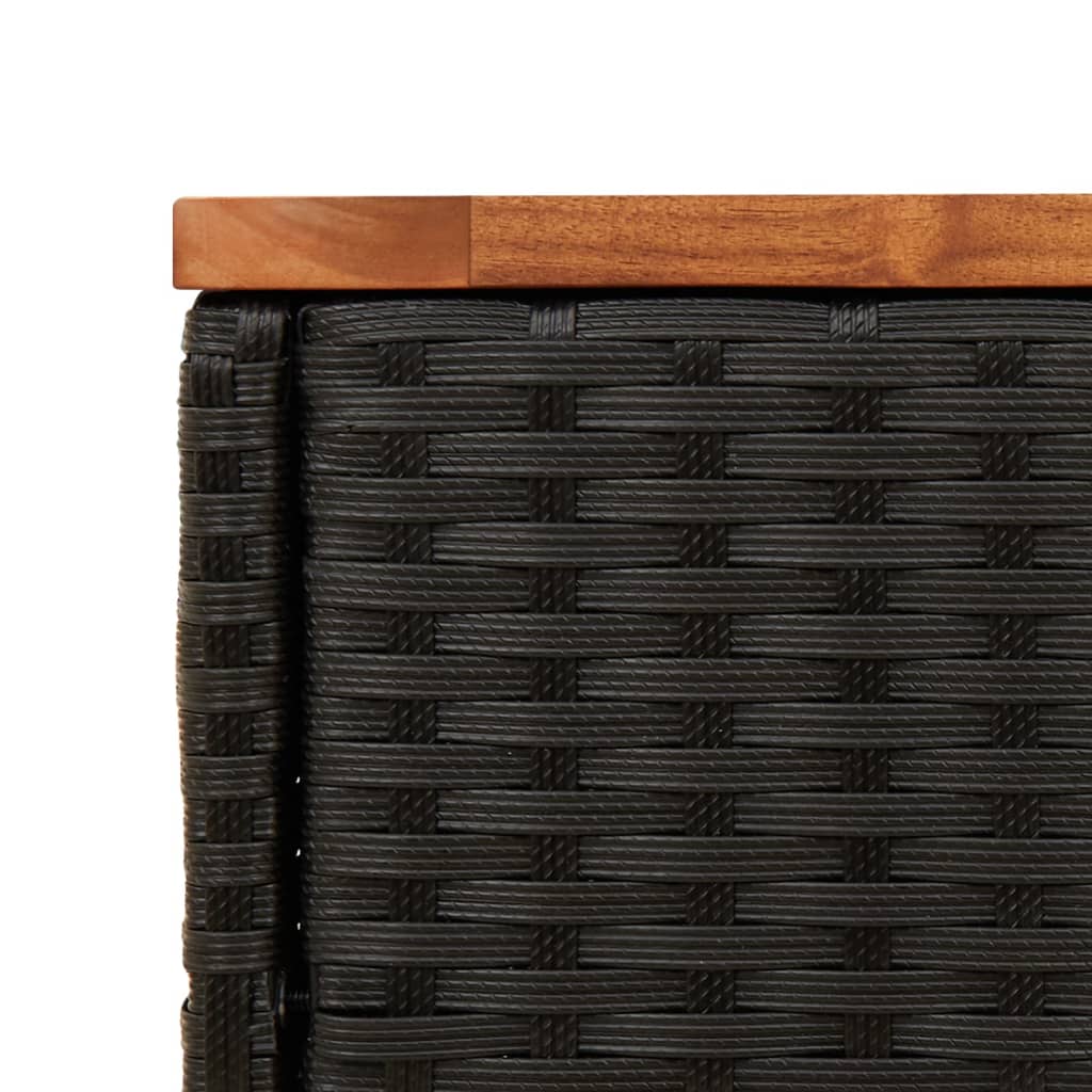 Garden Side Table with Wooden Top Black 58x27.5x55cm Rattan
