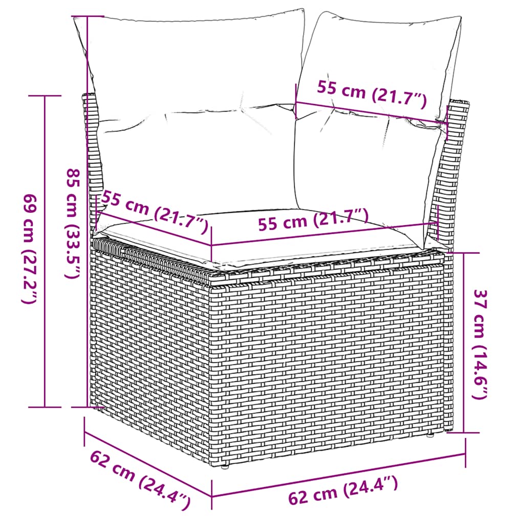 Garten-Ecksofa mit Kissen Schwarz Poly Rattan