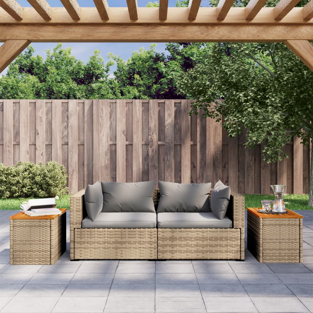 Garden Side Tables 2 pcs. Beige 55x34x37 cm Poly Rattan Wood