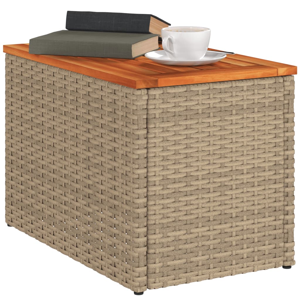 Garden Side Tables 2 pcs. Beige 55x34x37 cm Poly Rattan Wood