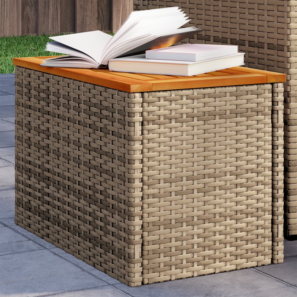 Garden Side Tables 2 pcs. Beige 55x34x37 cm Poly Rattan Wood