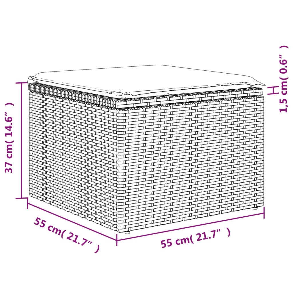 Garden Stool with Cushion Light Grey 55x55x37 cm Poly Rattan