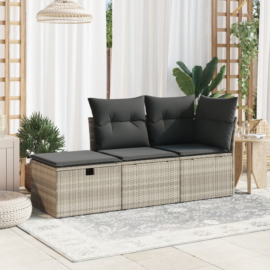 Garden Stool with Cushion Light Grey 55x55x37 cm Poly Rattan