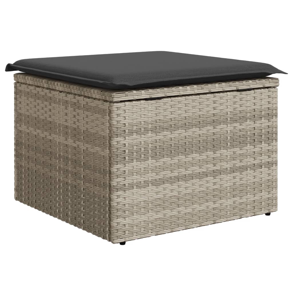Garden Stool with Cushion Light Grey 55x55x37 cm Poly Rattan