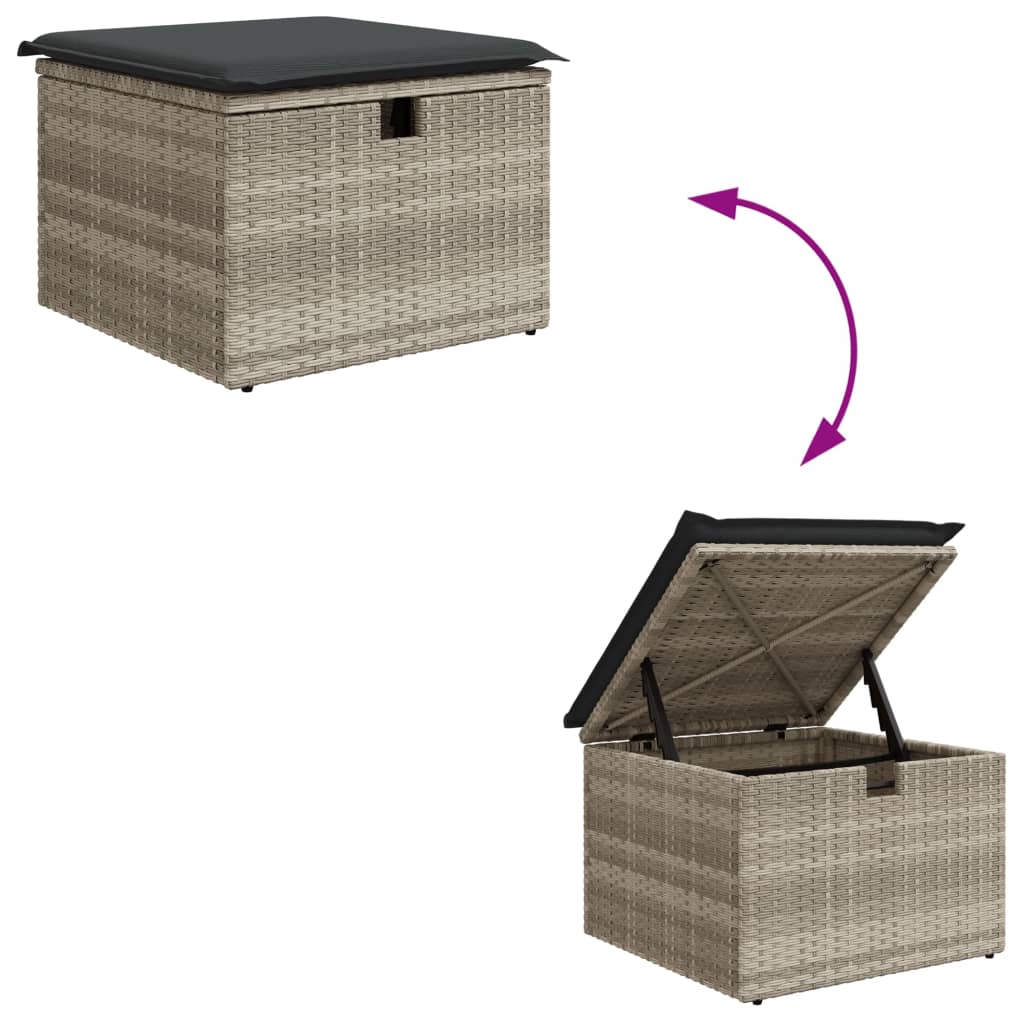Garden Stool with Cushion Light Grey 55x55x37 cm Poly Rattan