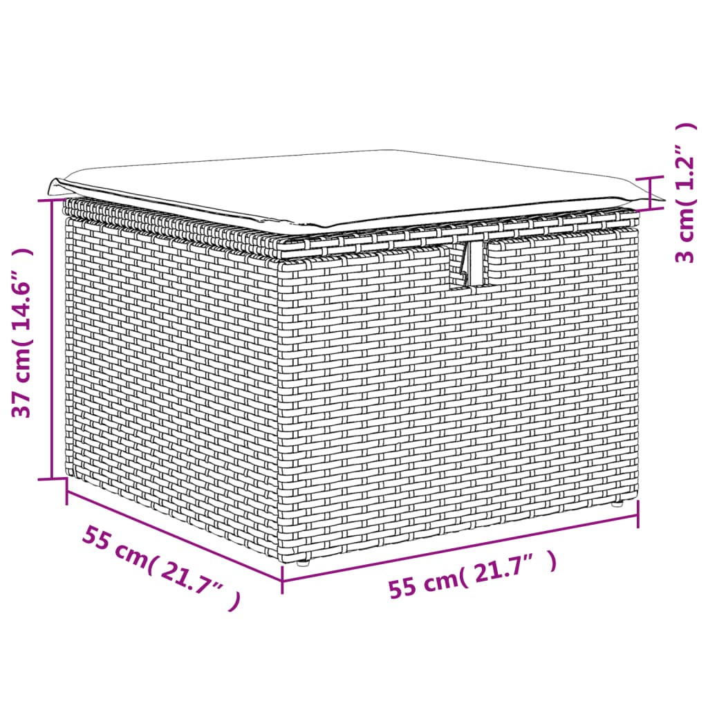 Garden Stool with Cushion Light Grey 55x55x37 cm Poly Rattan