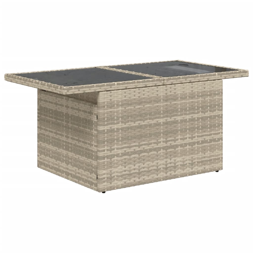 Garden table with glass top light grey 100x55x73 cm poly rattan