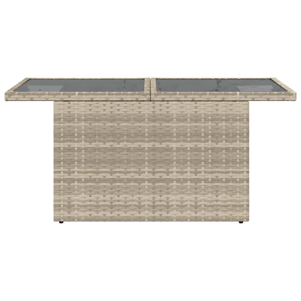 Garden table with glass top light grey 100x55x73 cm poly rattan