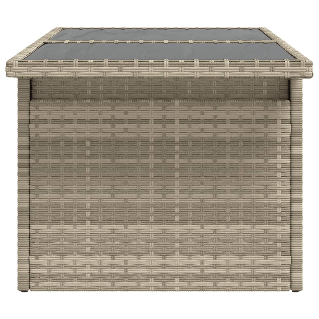Garden table with glass top light grey 100x55x73 cm poly rattan