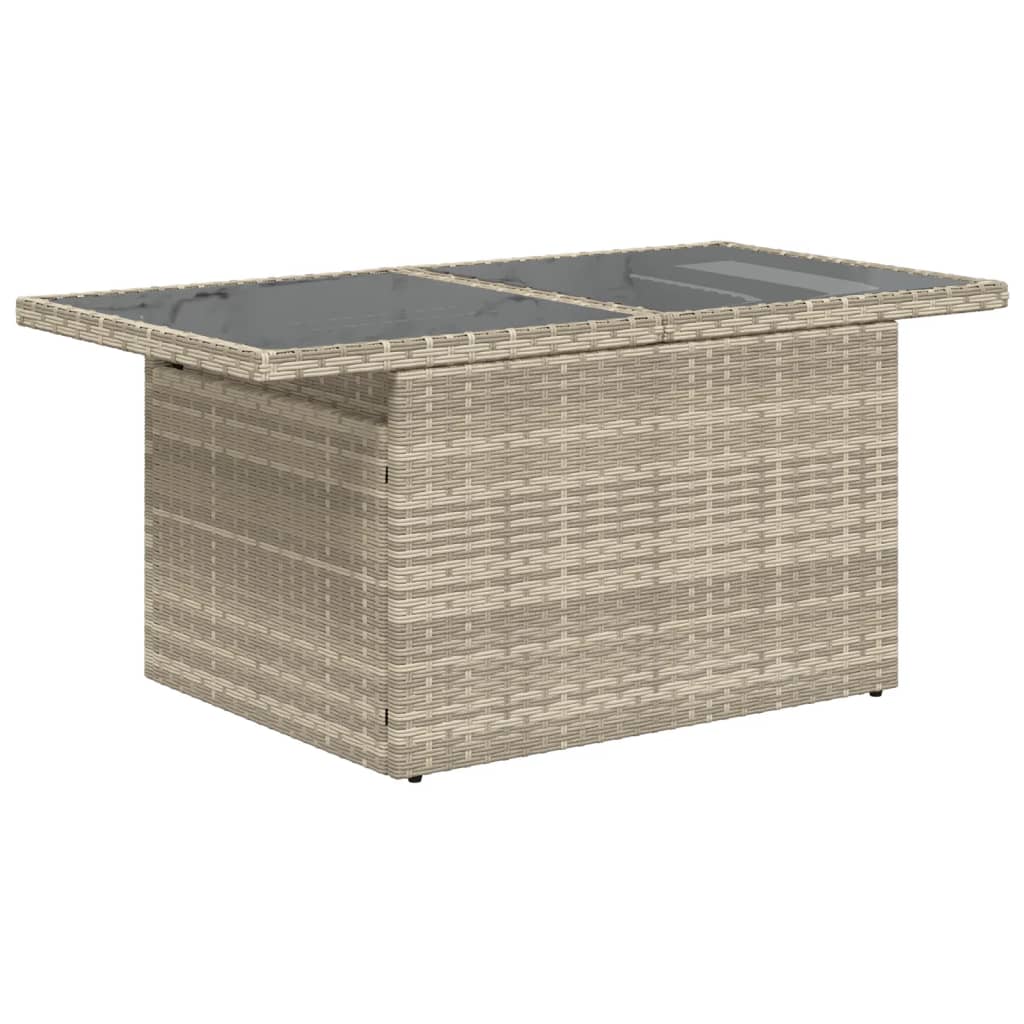 Garden table with glass top light grey 100x55x73 cm poly rattan