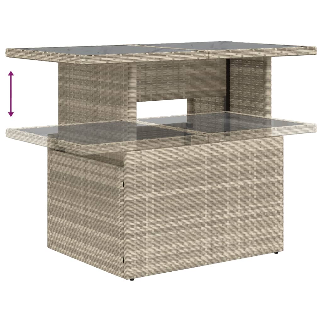 Garden table with glass top light grey 100x55x73 cm poly rattan