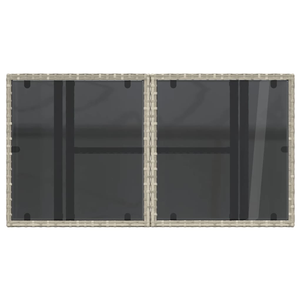 Garden table with glass top light grey 100x55x73 cm poly rattan