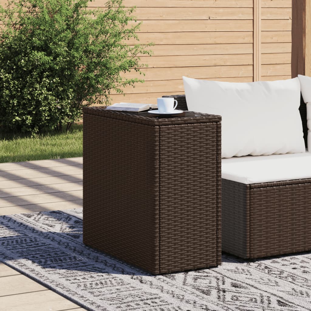 Garden Side Table with Glass Top Brown 58x27.5x55 cm Rattan
