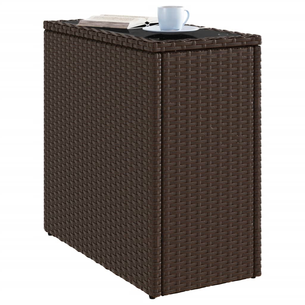 Garden Side Table with Glass Top Brown 58x27.5x55 cm Rattan