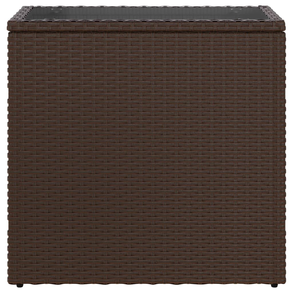 Garden Side Table with Glass Top Brown 58x27.5x55 cm Rattan