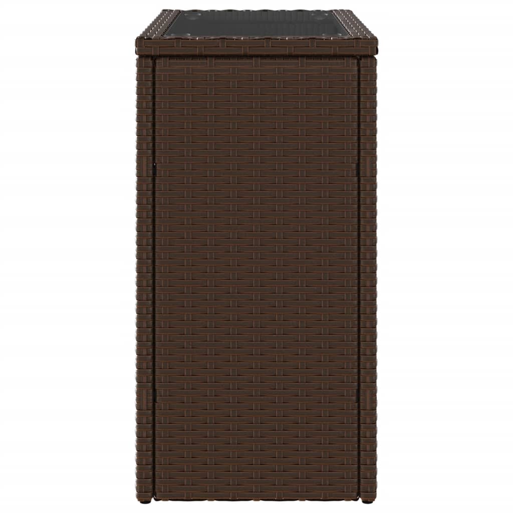 Garden Side Table with Glass Top Brown 58x27.5x55 cm Rattan